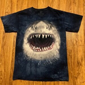 The Mountain Shark‎ Shirt Men Medium Blue Tie Dye Jaws Shark Week Discovery